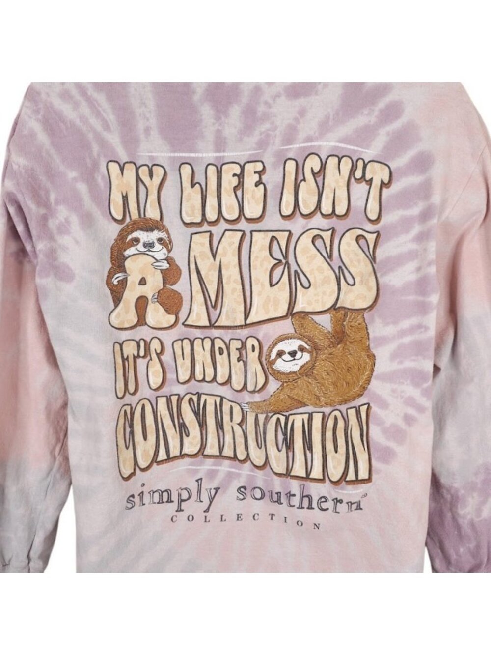 Simply Southern Sloth T Shirt Womens Size Large Purple Under Construction